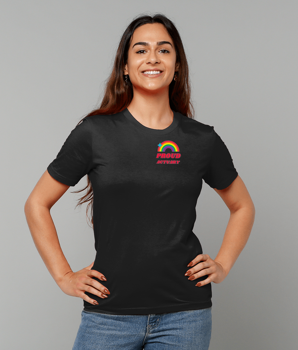 Proud Actuary Rainbow Corner Logo T-Shirt (Black and White Variants)