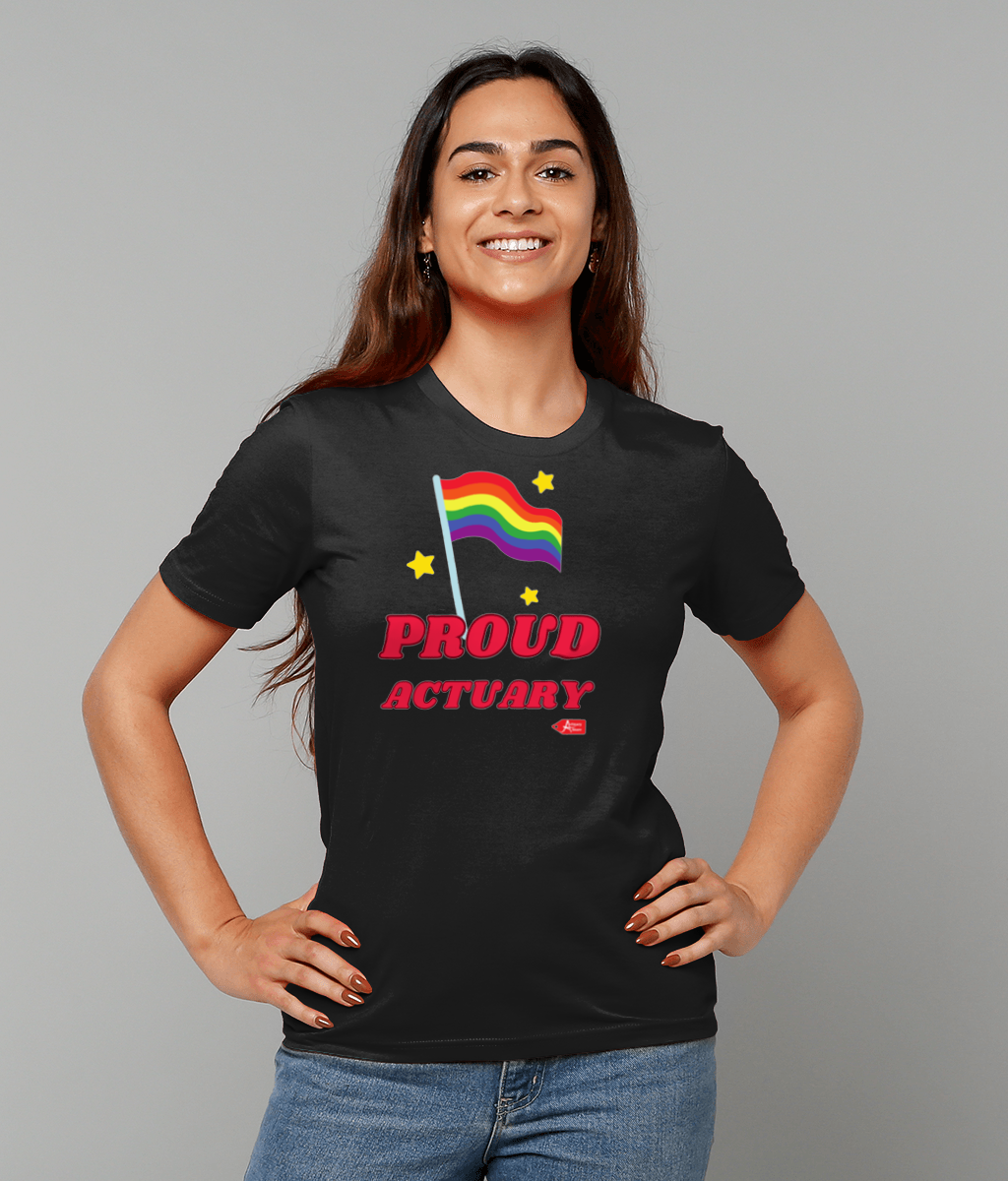 Proud Actuary Rainbow Flag Stars T-Shirt (Black and White Variants)