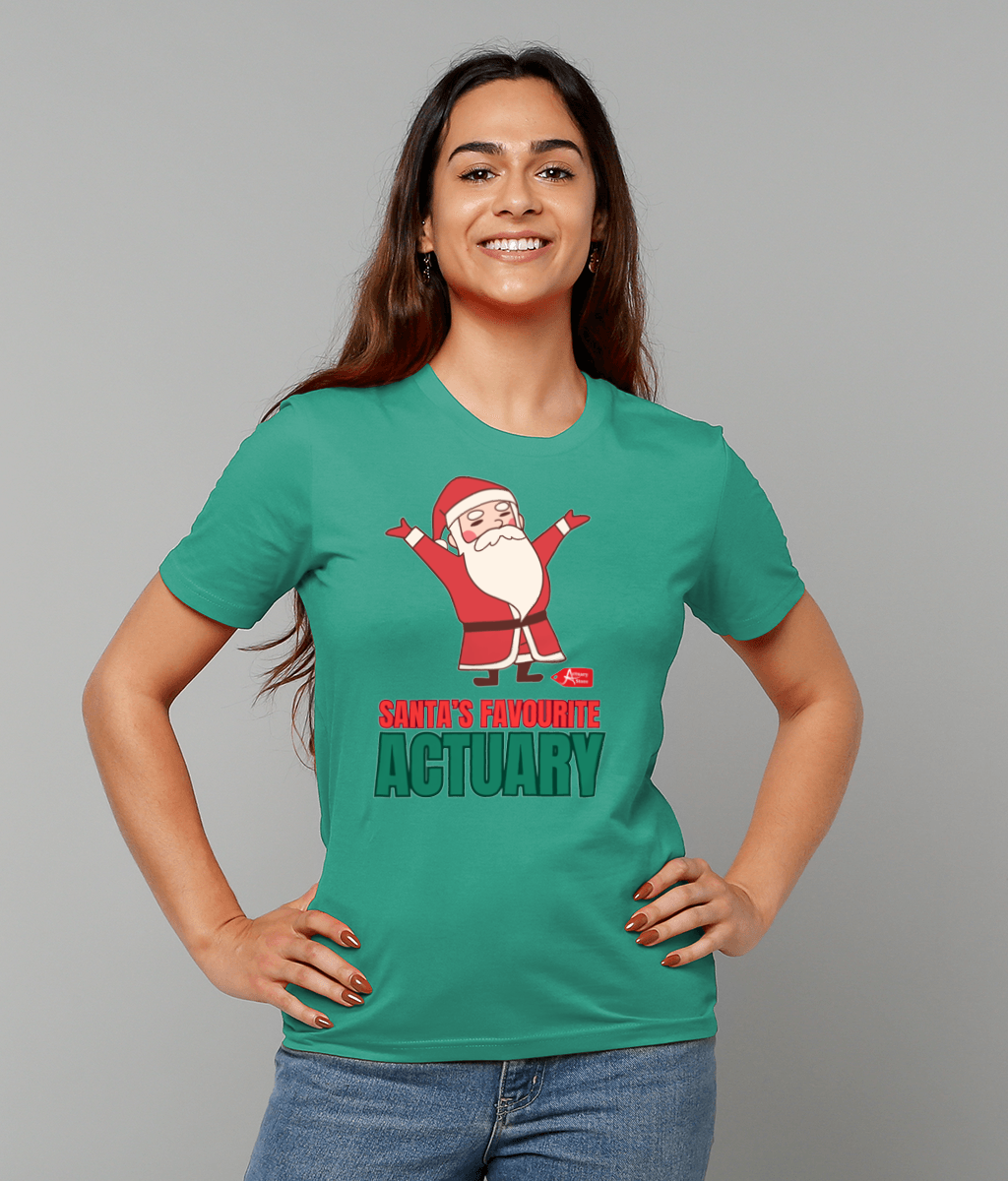 Santa's Favourite Actuary Christmas Santa Arms Spread T-Shirt (Red, Green and White Variations)