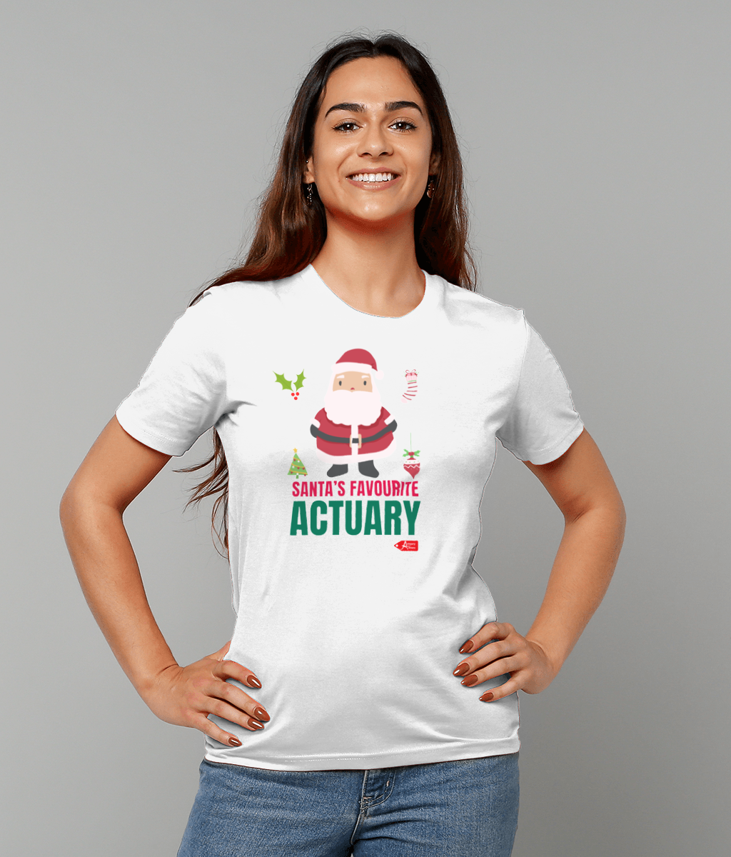 Santa's Favourite Actuary Christmas Simple Design T-Shirt (Green and White Variations)