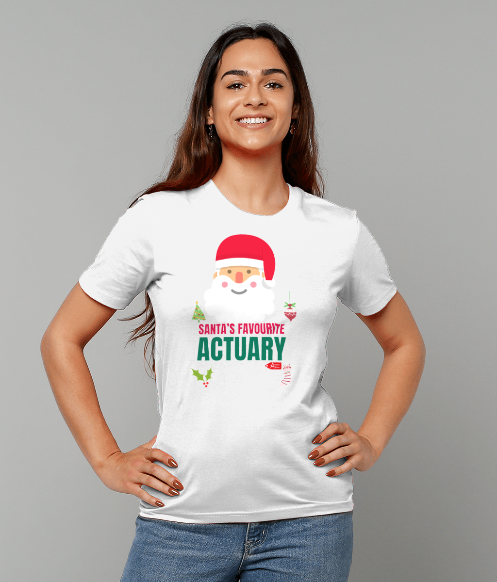 Santa's Favourite Actuary Christmas Simple Topography T-Shirt (Green and White Variations)