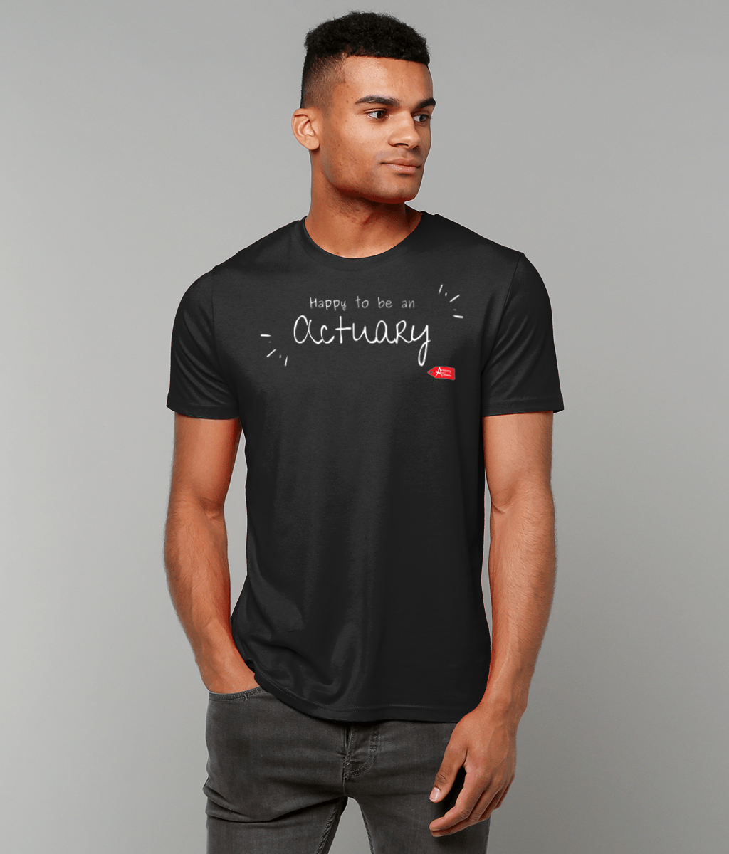 Happy To Be An Actuary Typographic Black T-Shirt