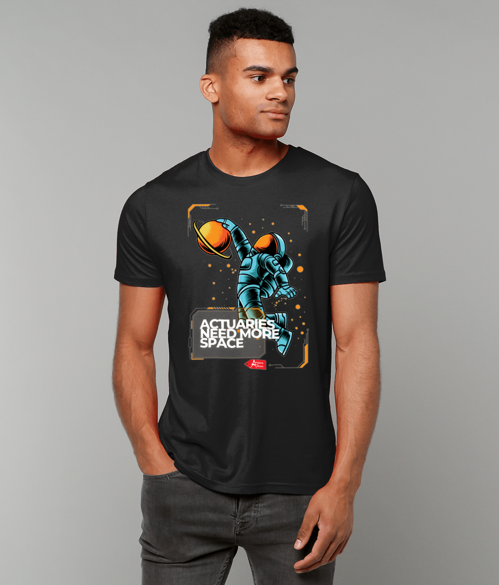 Actuaries Need More Space Orange Yellow Space Funny Black T-Shirt