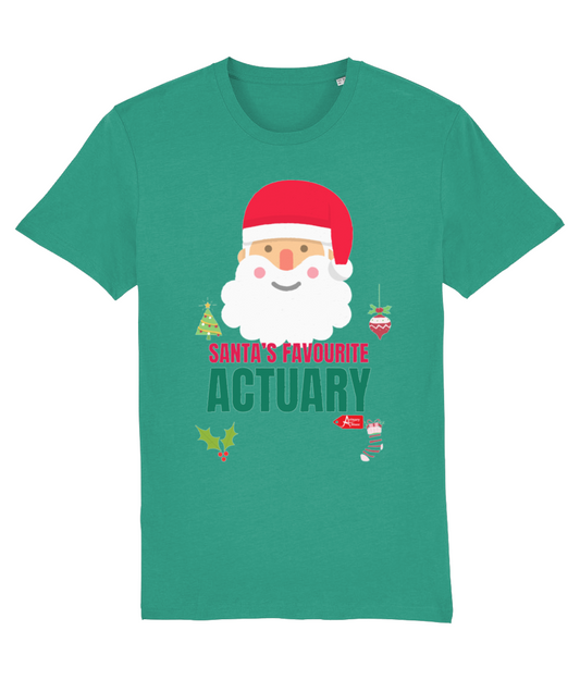 Santa's Favourite Actuary Christmas Simple Topography T-Shirt (Green and White Variations)