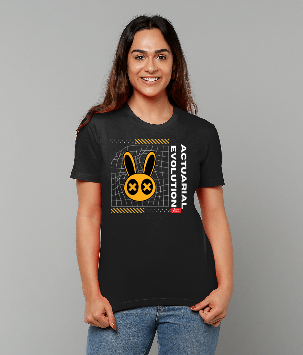 Actuarial Evolution Orange and Black Modern Streetwear Black T-Shirt