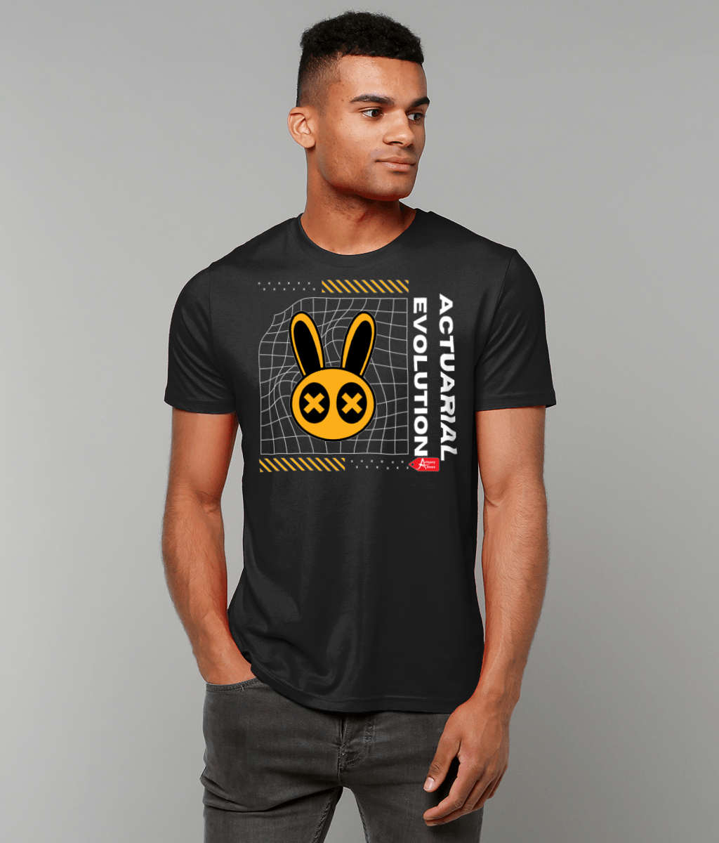 Actuarial Evolution Orange and Black Modern Streetwear Black T-Shirt
