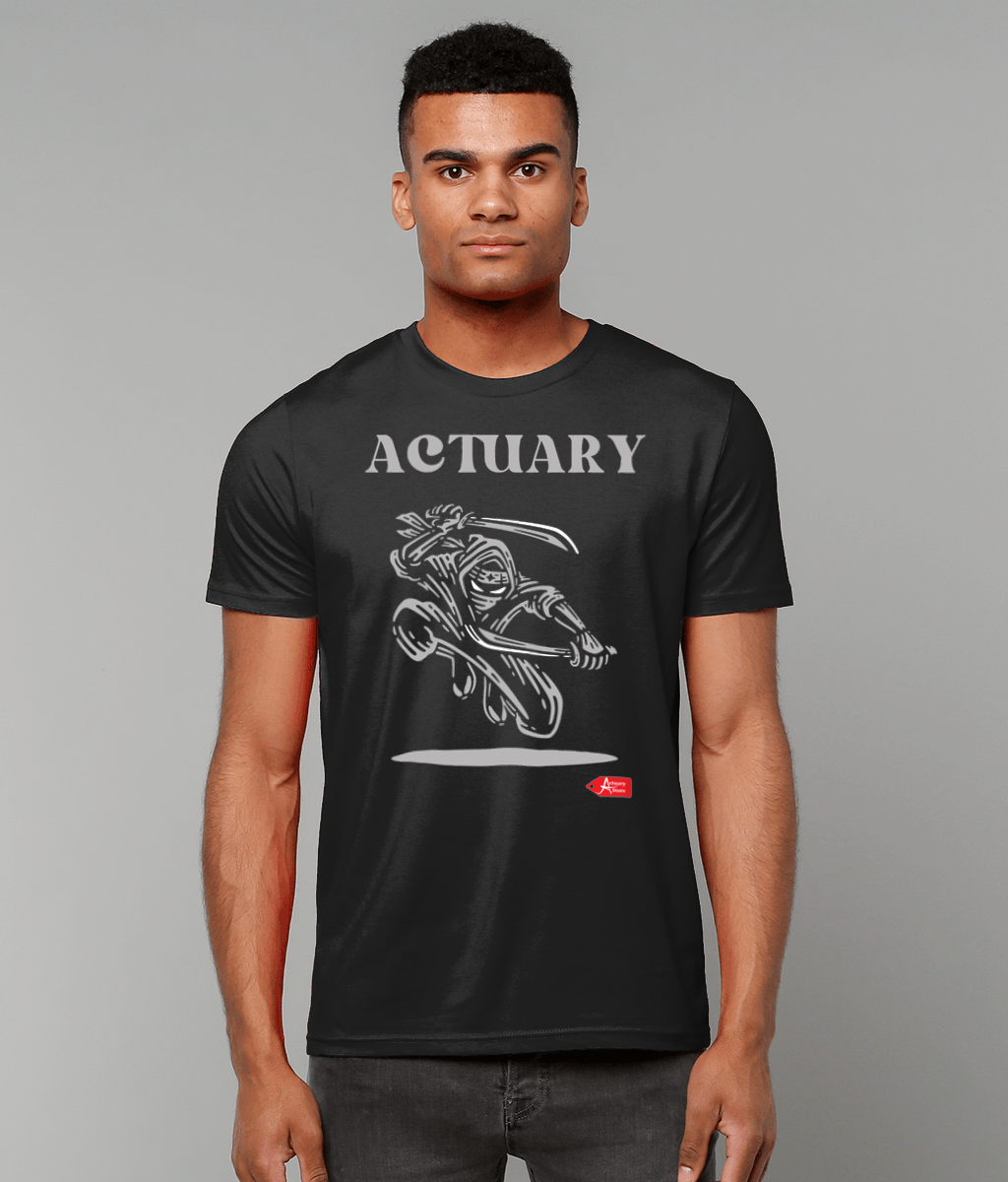Actuary Black and Grey Illustrative Ninja Black T-Shirt