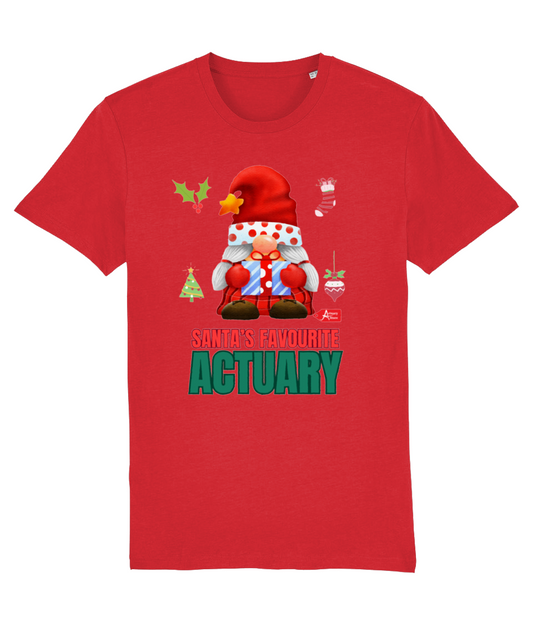 Santa's Favourite Actuary Christmas Santa Gnome T-Shirt (Red, Green, White Variations)