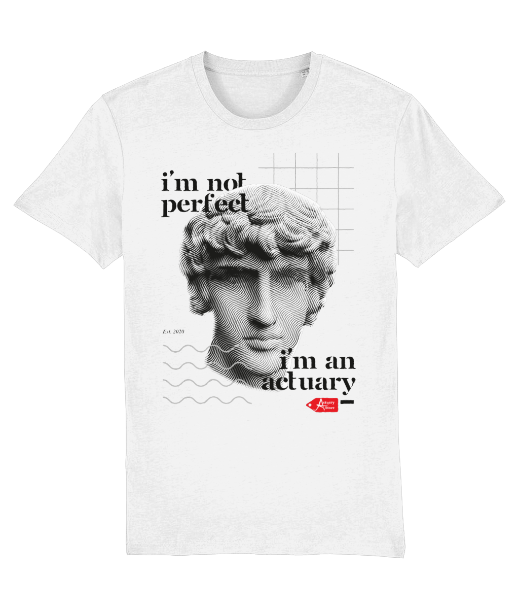 I'm Not Perfect, I'm an Actuary White Black Grey Modern Aesthetic Quote Statue White T-Shirt