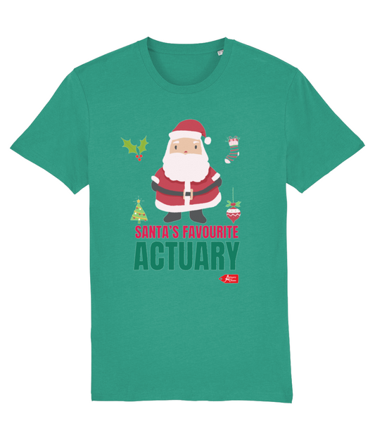 Santa's Favourite Actuary Christmas Simple Design T-Shirt (Green and White Variations)