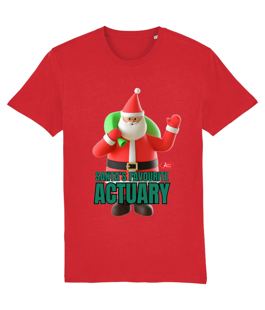 Santa's Favourite Actuary Christmas Santa Waving T-Shirt (Red, Green and White Variations)