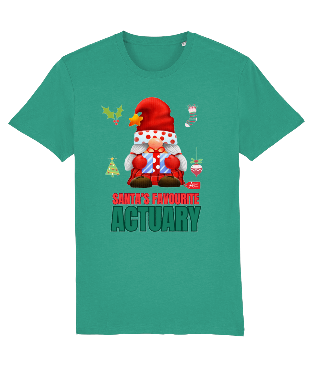 Santa's Favourite Actuary Christmas Santa Gnome T-Shirt (Red, Green, White Variations)
