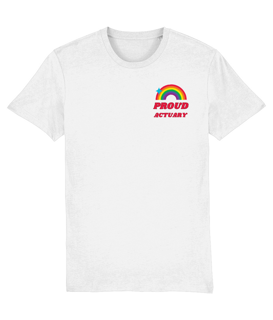 Proud Actuary Rainbow Corner Logo T-Shirt (Black and White Variants)