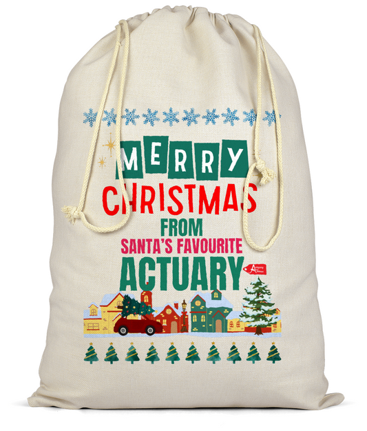 Premium Cotton Christmas Sack Santa's Favourite Actuary Christmas Illustrative