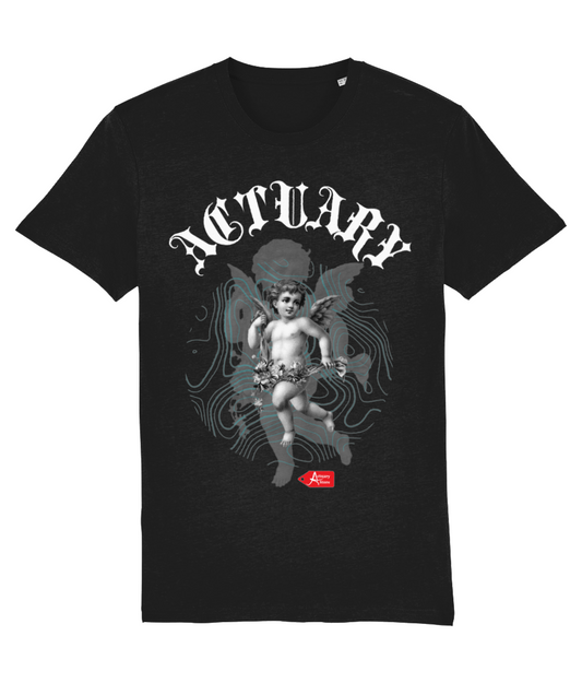 Actuary Black Teal Gothic Cupid Illustration Black T-Shirt
