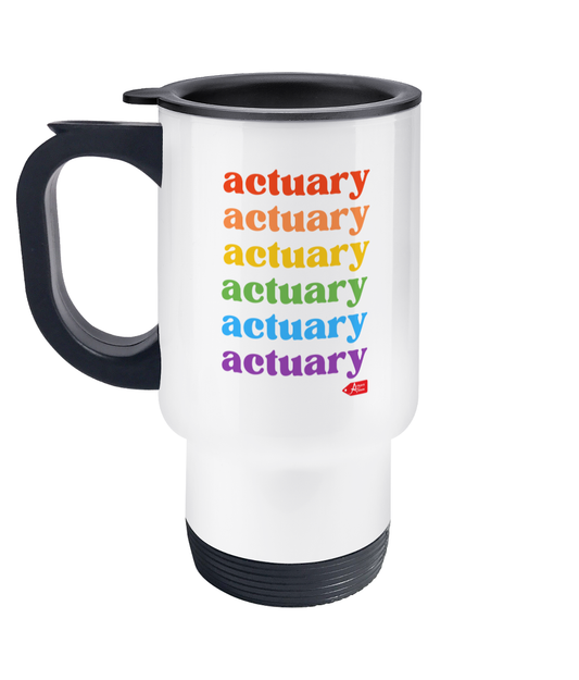 Actuary Rainbow Lettering Pride Stainless Steel Travel Mug
