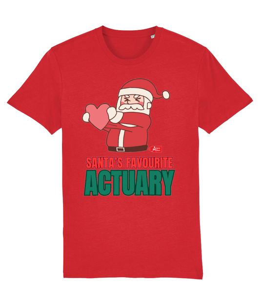 Santa's Favourite Actuary Christmas Santa With Heart T-Shirt (Red, Green, White Variations)