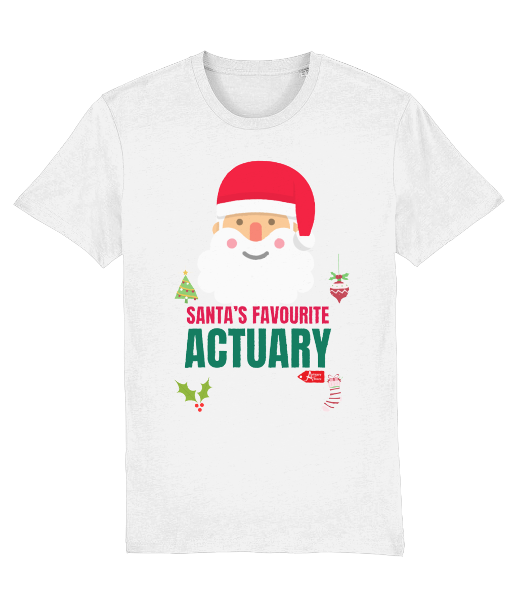Santa's Favourite Actuary Christmas Simple Topography T-Shirt (Green and White Variations)