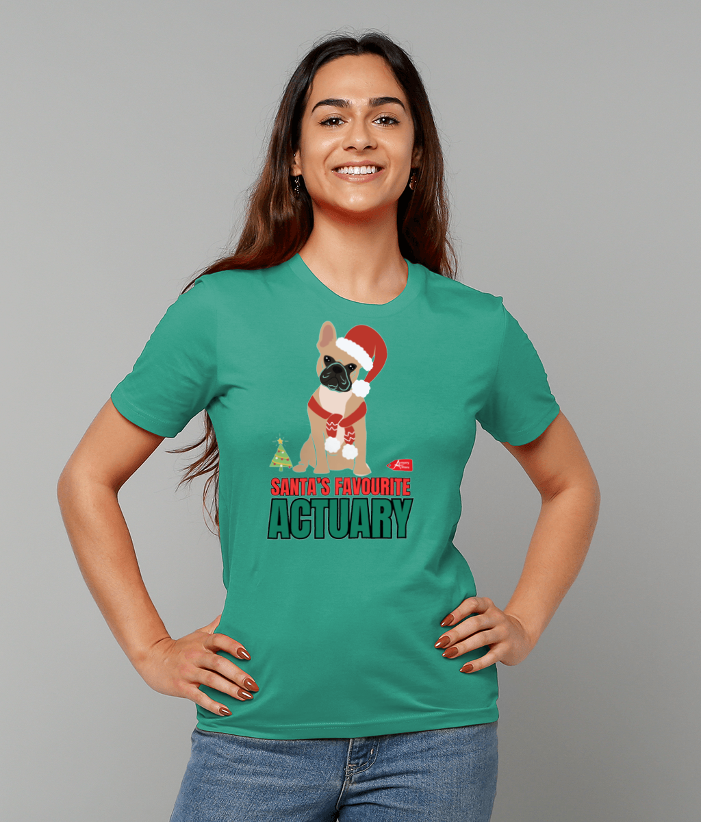 Santa's Favourite Actuary Christmas Puppy T-Shirt (Green and White Variations)