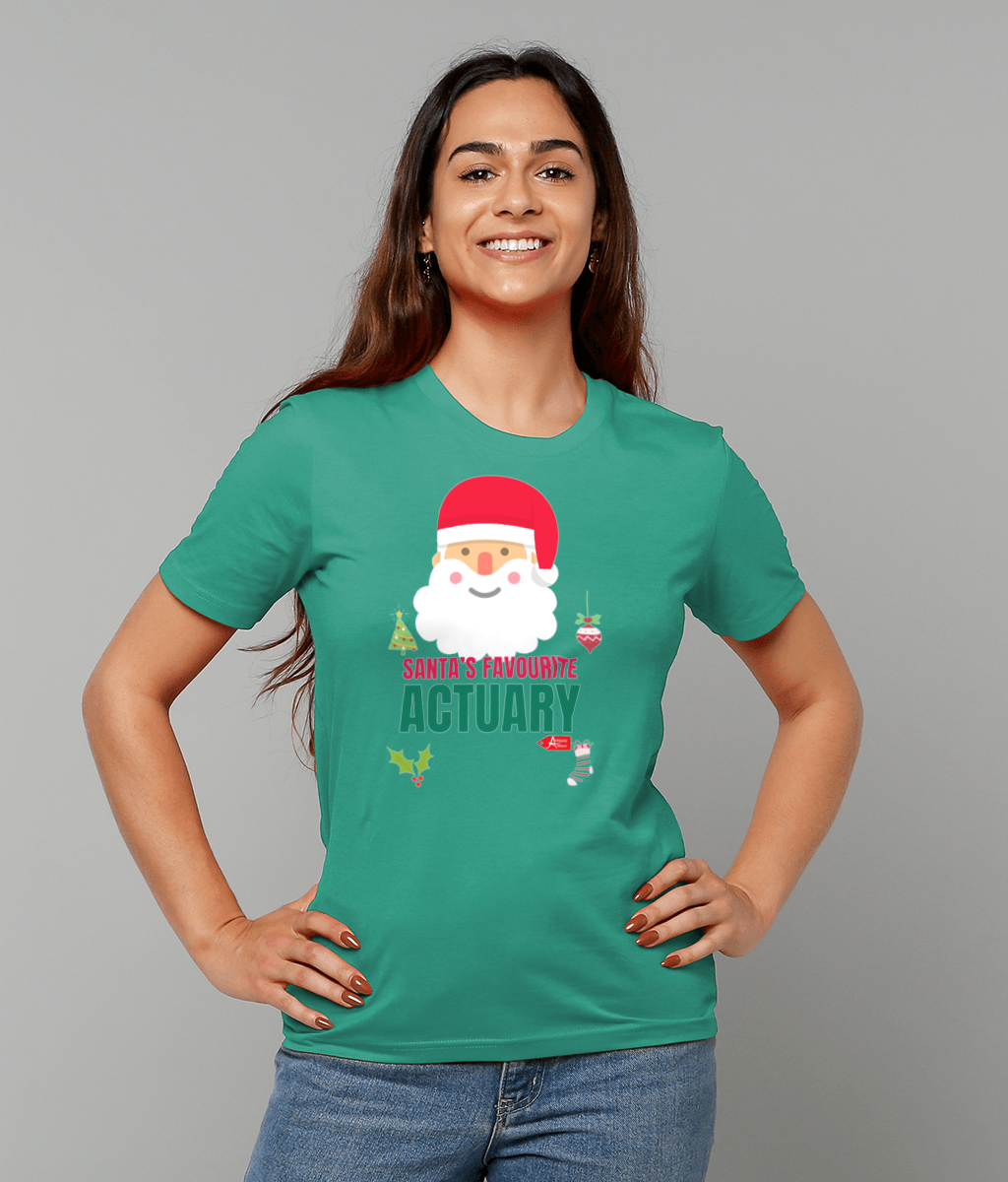 Santa's Favourite Actuary Christmas Simple Topography T-Shirt (Green and White Variations)