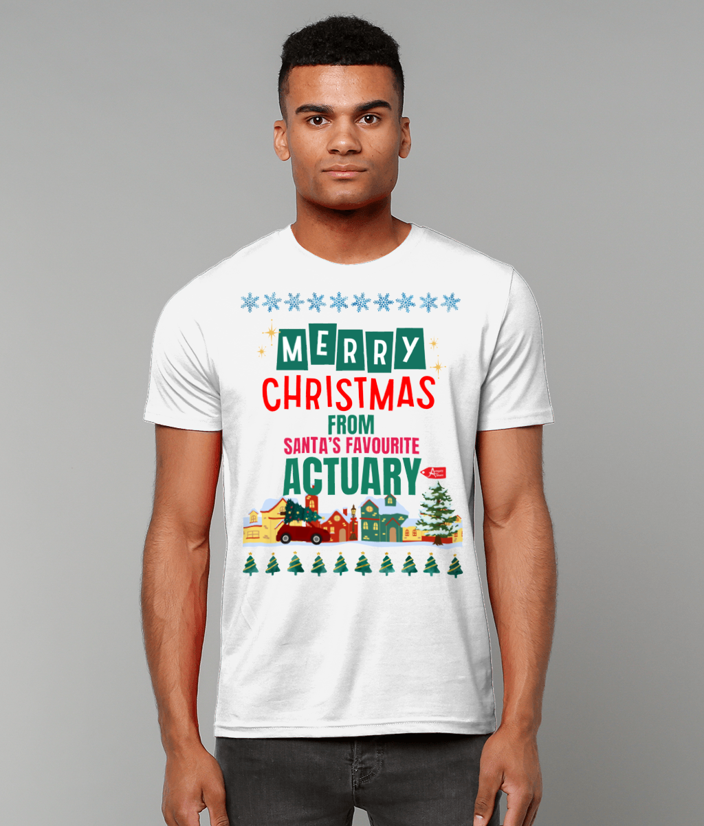 Santa's Favourite Actuary Christmas Puppy T-Shirt (Green and White Variations)