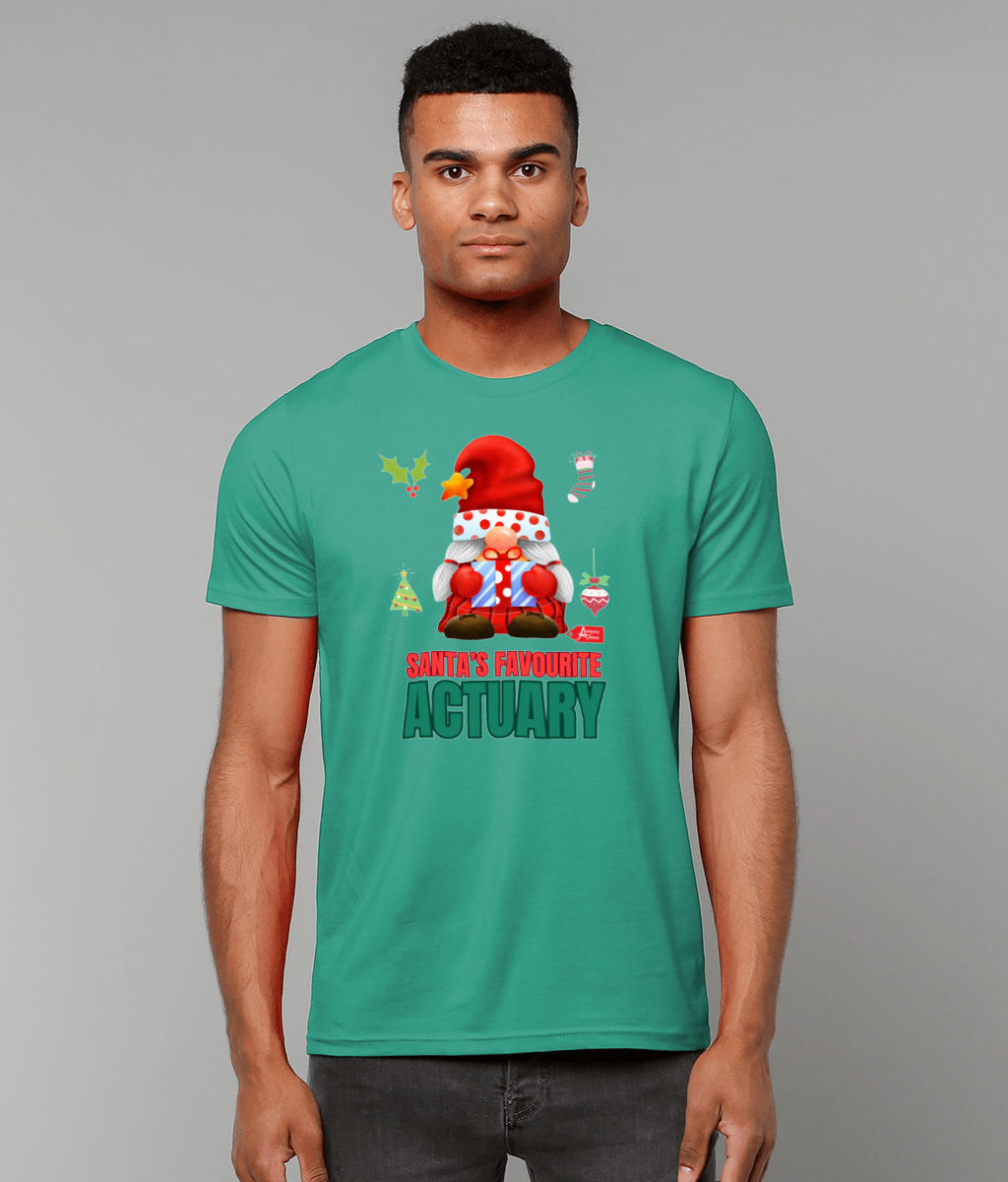 Santa's Favourite Actuary Christmas Santa Gnome T-Shirt (Red, Green, White Variations)