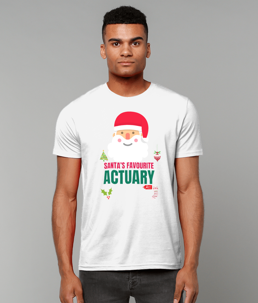 Santa's Favourite Actuary Christmas Simple Topography T-Shirt (Green and White Variations)