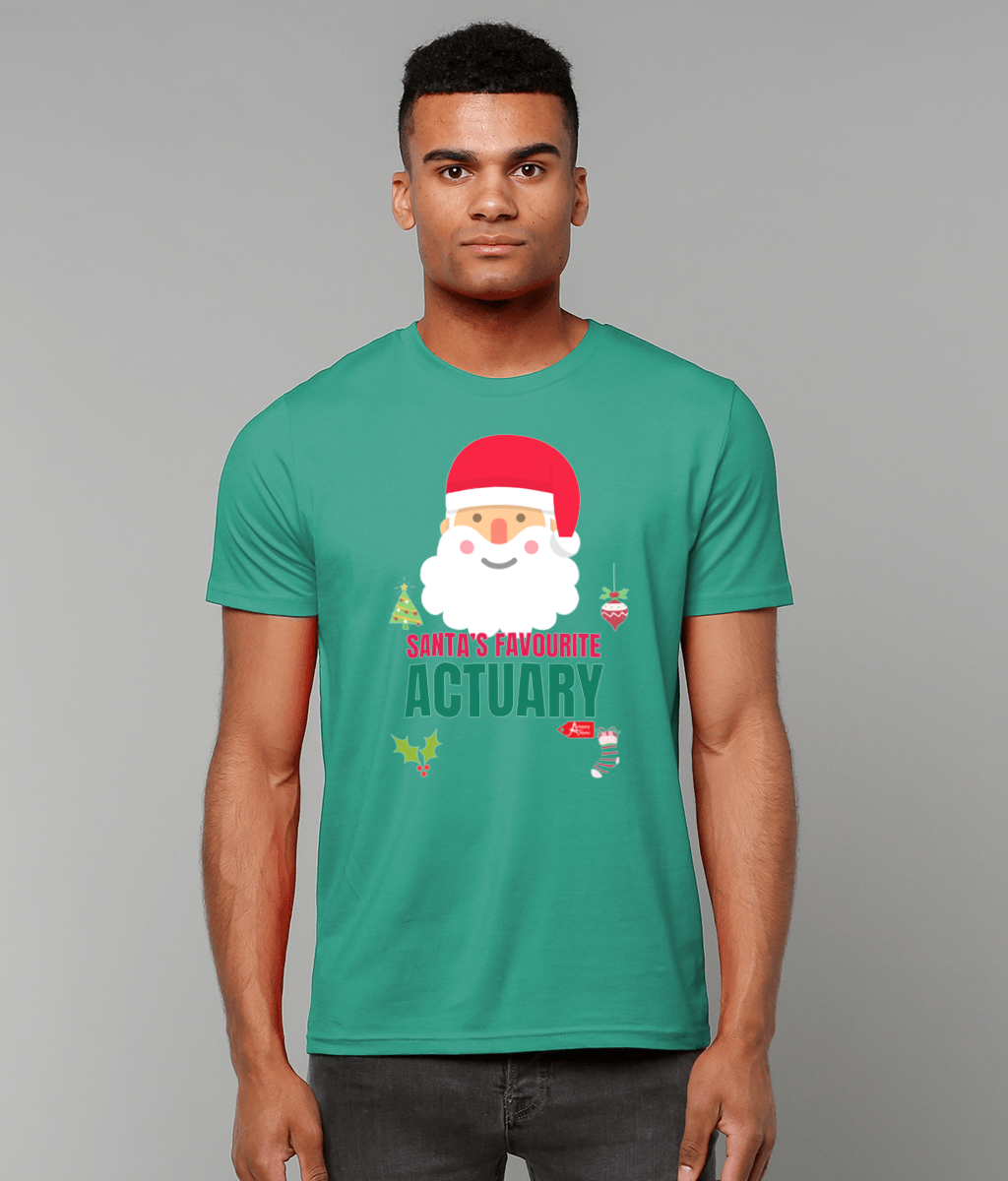 Santa's Favourite Actuary Christmas Simple Topography T-Shirt (Green and White Variations)