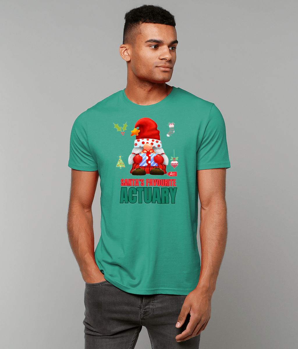 Santa's Favourite Actuary Christmas Santa Gnome T-Shirt (Red, Green, White Variations)