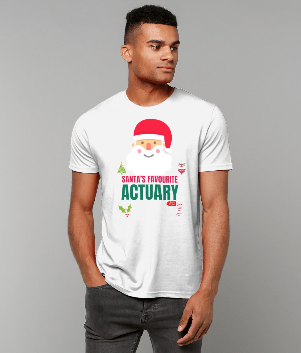 Santa's Favourite Actuary Christmas Simple Topography T-Shirt (Green and White Variations)