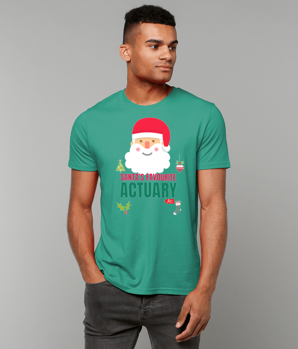 Santa's Favourite Actuary Christmas Simple Topography T-Shirt (Green and White Variations)