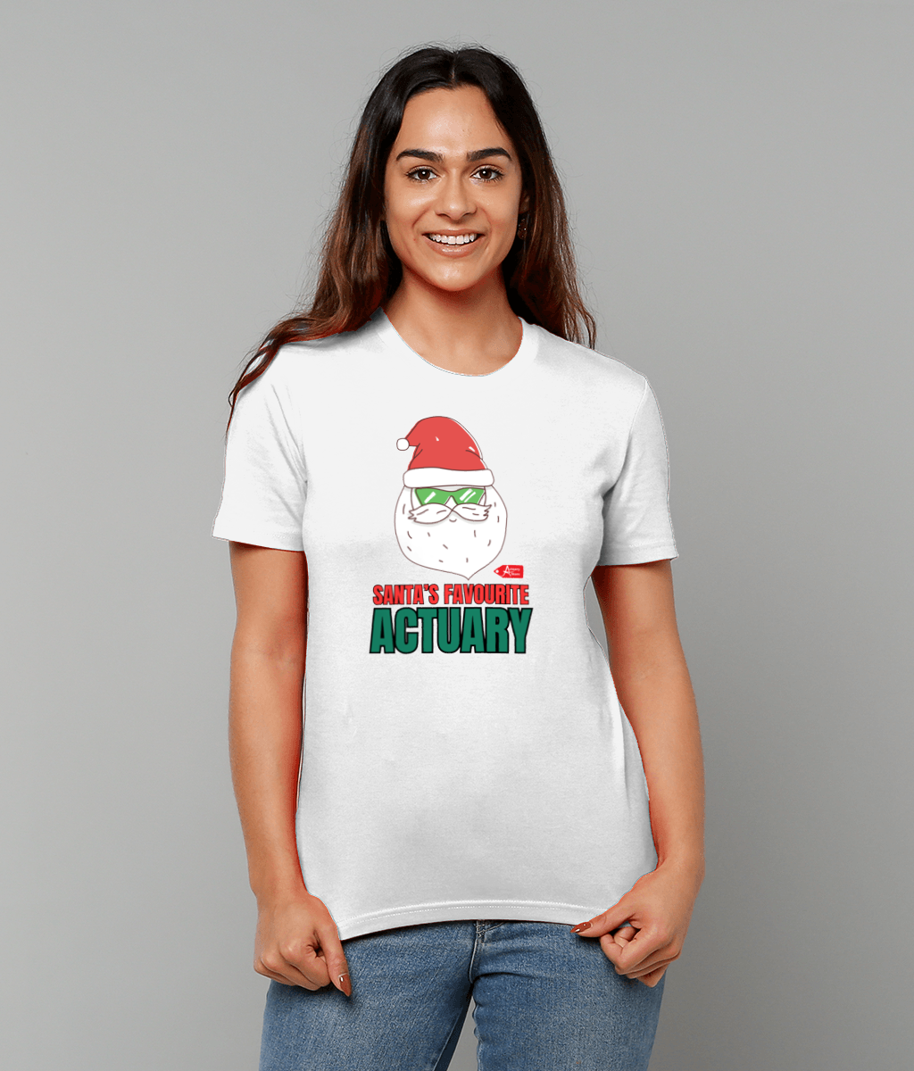 Santa's Favourite Actuary Christmas  Green Shades T-Shirt (Green and White Variations)
