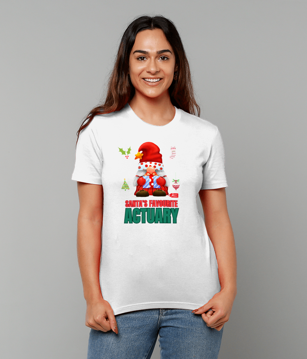 Santa's Favourite Actuary Christmas Santa Gnome T-Shirt (Red, Green, White Variations)