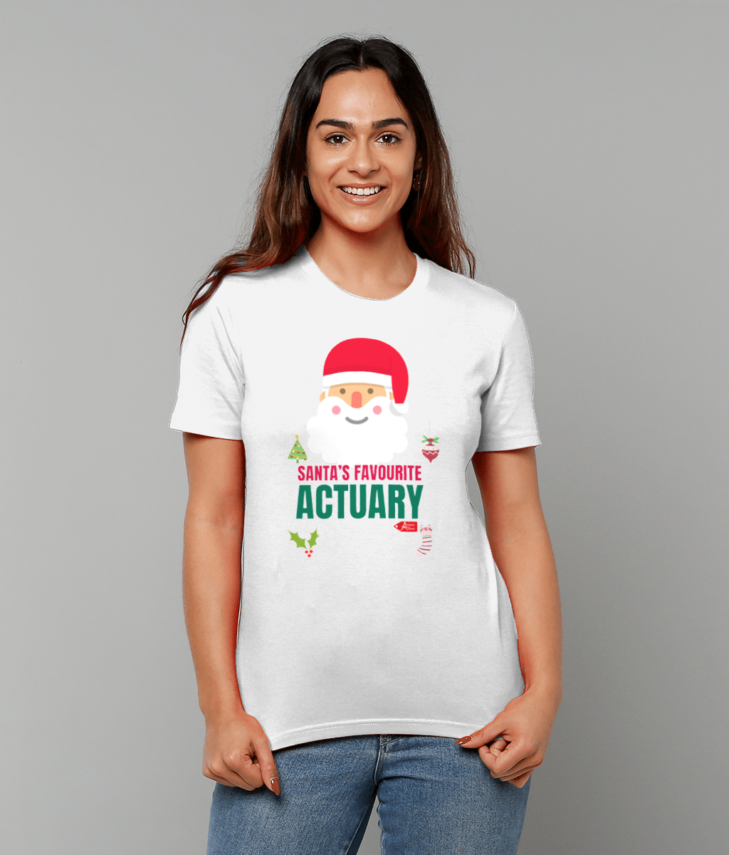 Santa's Favourite Actuary Christmas Simple Topography T-Shirt (Green and White Variations)