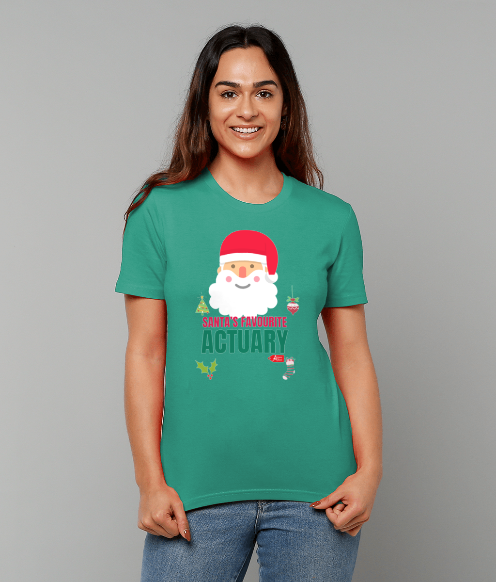 Santa's Favourite Actuary Christmas Simple Topography T-Shirt (Green and White Variations)