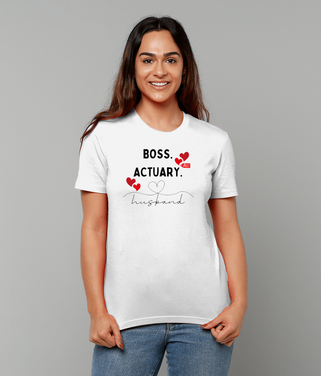 Boss Actuary Husband Hearts White T-Shirt