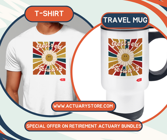 Retired Actuary Retro typography T-Shirt (White and Black Variants) & Travel Mug Bundle