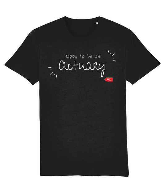 Happy To Be An Actuary Typographic Black T-Shirt