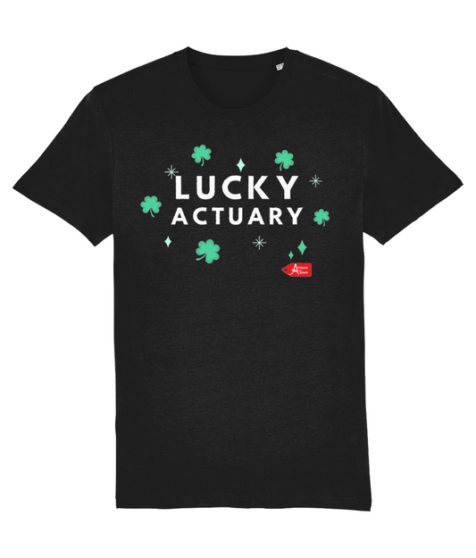 Lucky Actuary Clover and Sparkles St. Patrick's Day Black T-Shirt