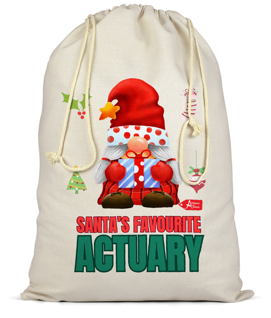 Premium Cotton Christmas Sack Santa's Favourite Actuary Christmas Santa Gnome
