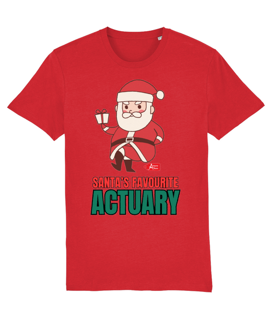 Santa's Favourite Actuary Christmas Santa With Present Any Colour T-Shirt (Red, Green, White Variations)