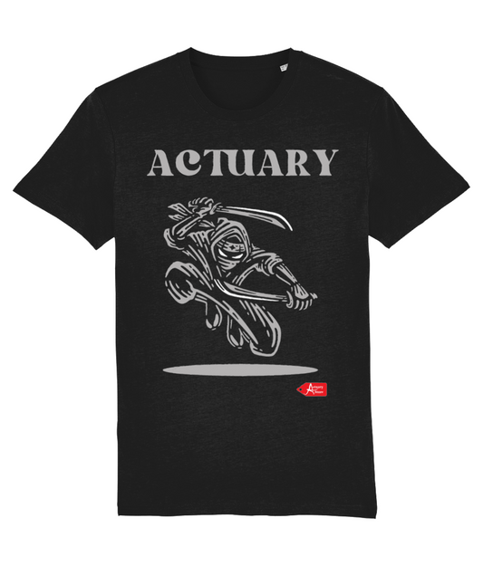 Actuary Black and Grey Illustrative Ninja Black T-Shirt