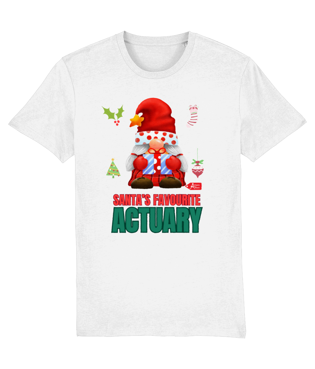 Santa's Favourite Actuary Christmas Santa Gnome T-Shirt (Red, Green, White Variations)